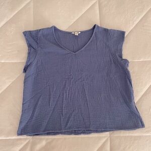 Three dots Women's steel Blue V-Neck Top- XL